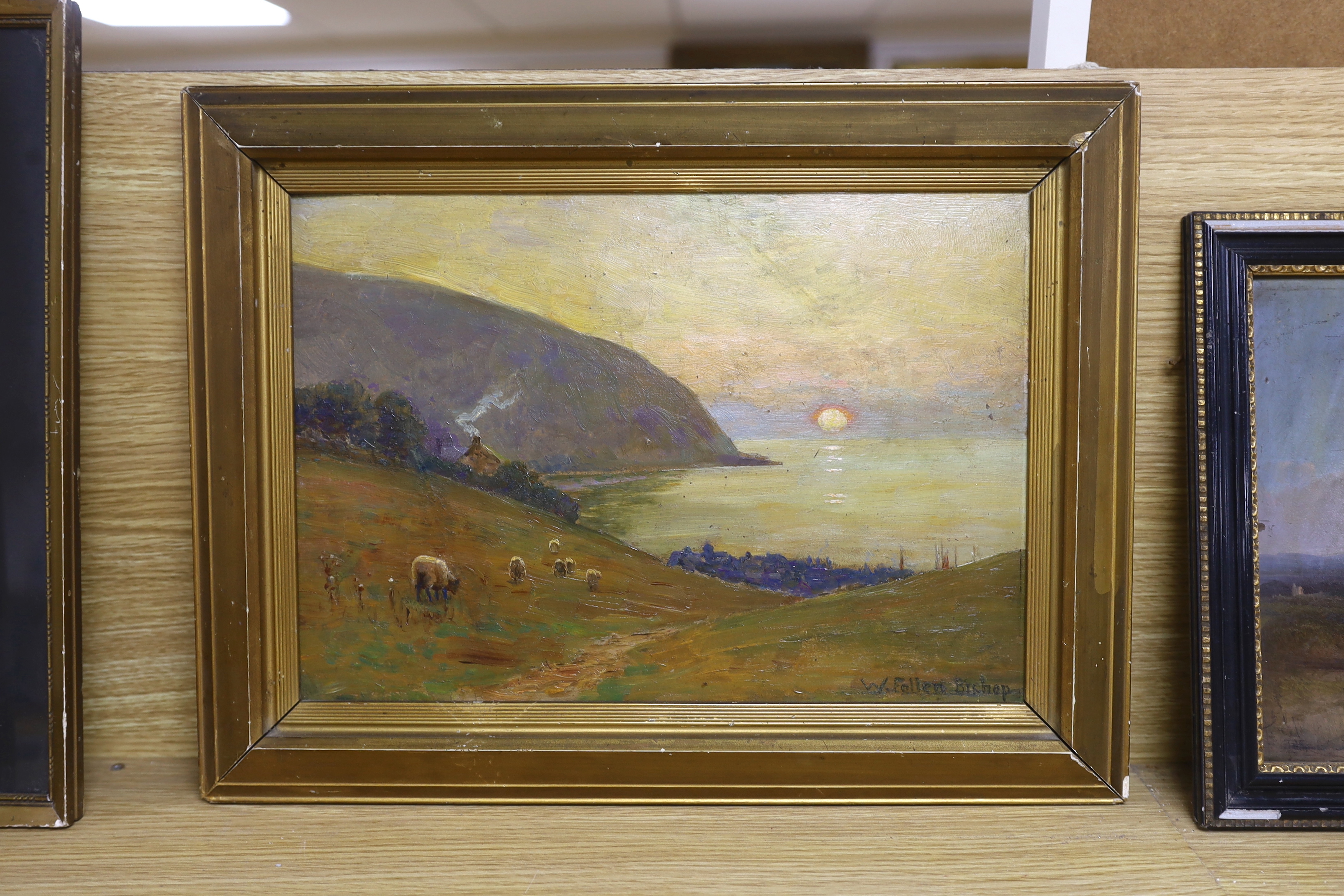 Walter Follen Bishop (1856-1936), oil on board, 'The haven under the hill', signed, various labels and ink inscription verso, 23 x 33cm